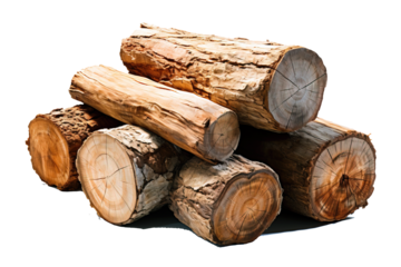 Wood firewood pack for heating in the cold season in winter. Isolated object transparent background.