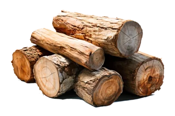 Poster Wood firewood pack for heating in the cold season in winter. Isolated object transparent background. © muse studio