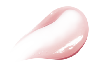 Smear of pink cream, balm, conditioner with banana, egg or chamomile on an empty background. Isolated.