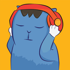 Blue cartoon cat with a headset vibing