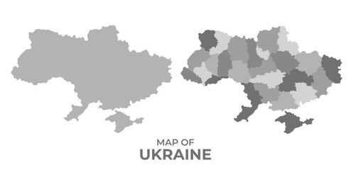 Greyscale vector map of Ukraine with regions and simple flat illustration