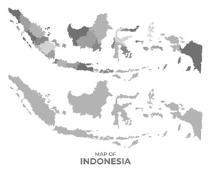 Greyscale vector map of Indonesia with regions and simple flat illustration