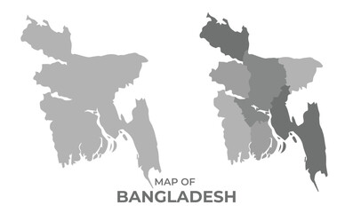 Greyscale vector map of Bangladesh with regions and simple flat illustration