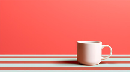 Minimalist cup on a vibrant striped colourful backdrop with a space for text.