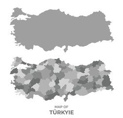 Obraz premium Greyscale vector map of Turkey with regions and simple flat illustration