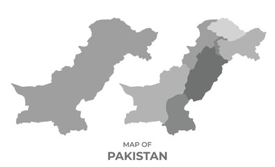 Greyscale vector map of Pakistan with regions and simple flat illustration