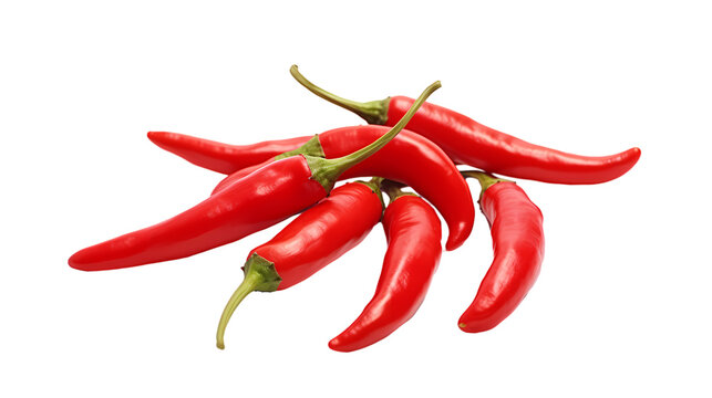 Pile of red tipped chili peppers on transparent background