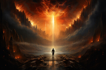 Journey of a man during his spiritual ascension, symbolizing the profound awakening and higher consciousness within. Ai generated