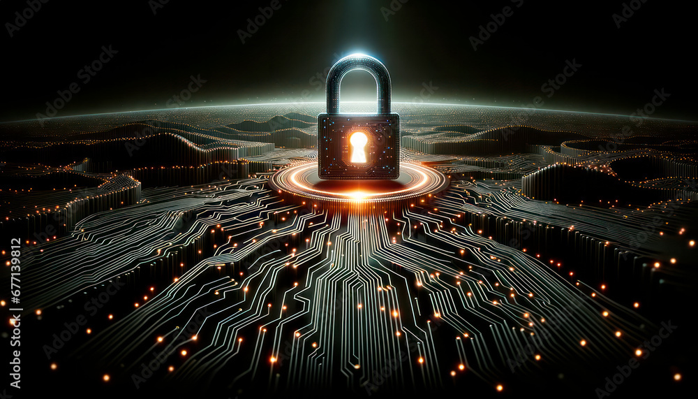 Leinwandbilder cyber security concept. padlock on circuit board. generative ai