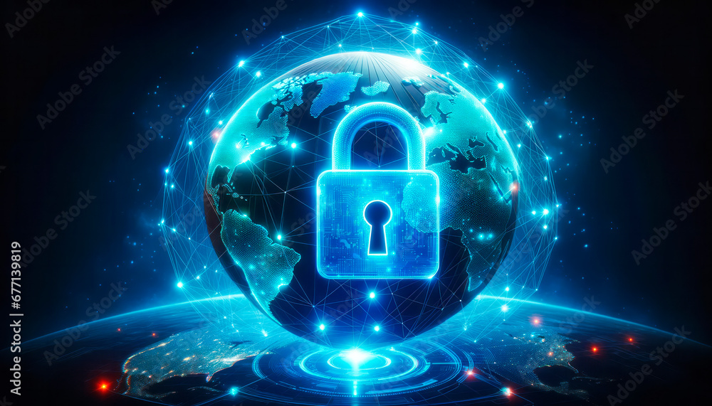 Aufkleber Cyber security and data protection. Internet technology and business concept. Generative AI