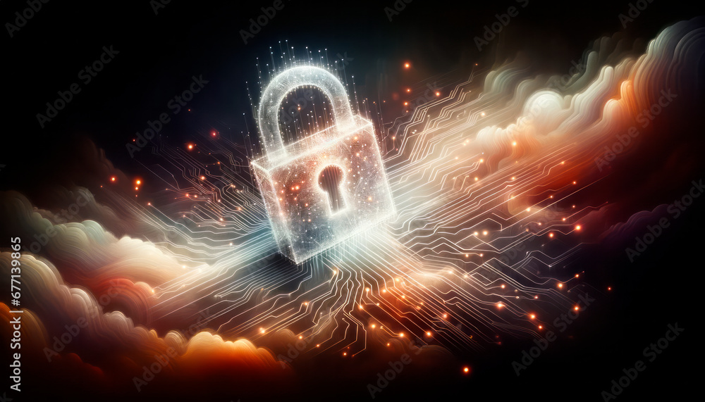 Poster Cyber security and information protection. Digital data security and information privacy concept. Generative AI