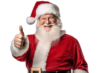 Naklejka premium Senior santa gorgeous cheerful man willing to delight others, satisfied with the result. Isolated on transparent background PNG.