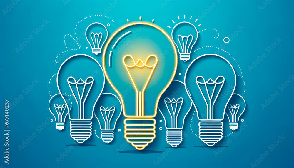 Poster idea concept with light bulb and lightbulbs. generative ai