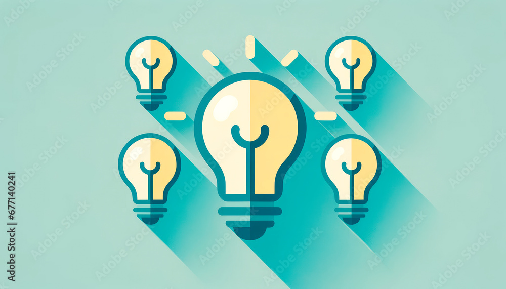 Poster Light bulb icon with long shadow. Flat design style. Generative AI