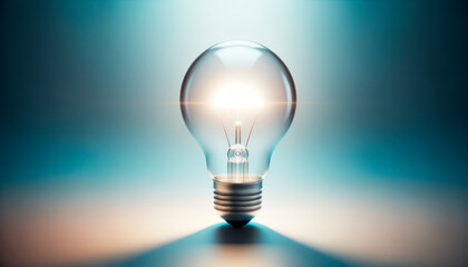 Incandescent light bulb on a blue background. Generative AI