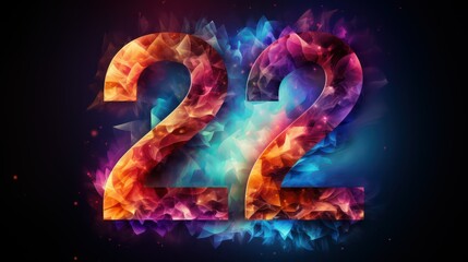 Burning number twenty two on a colorful shinny colors background