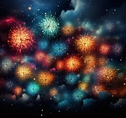 Colorful fireworks on night sky with bokeh effect