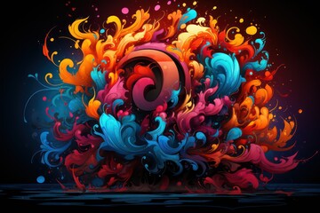 Colorful paint splashes isolated on black background