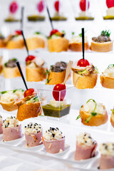 food buffer catering. canapes and appetizer on table