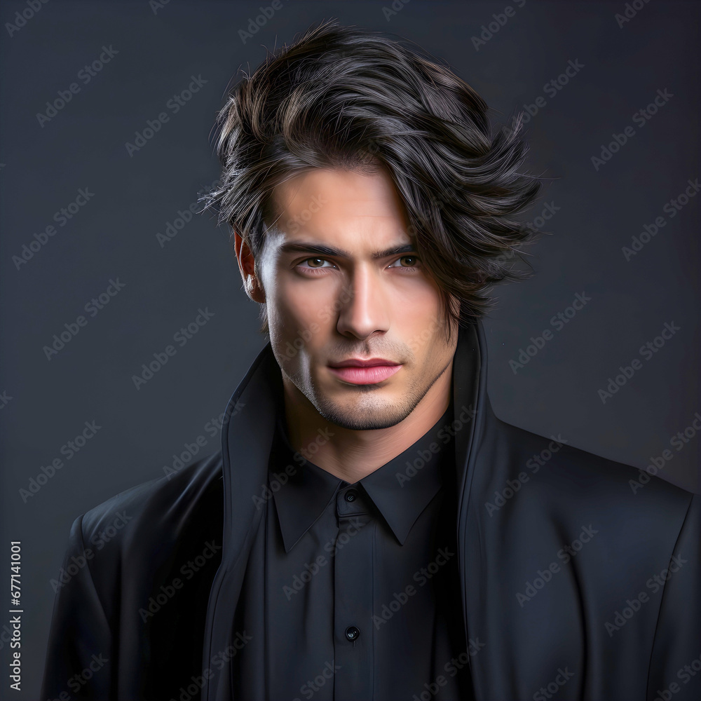 Sticker Male model with layered  cut hairstyle