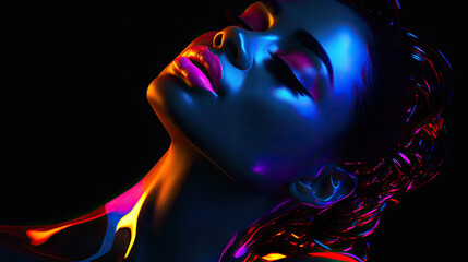 Super Black Goddess: Vibrant Topographic Minimalism with Neon Anime Aesthetic and Chiaroscuro Mastery