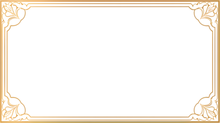 Rectangle subtle gold frame for web presentation, horizontal border in oriental style, png with transparent background.