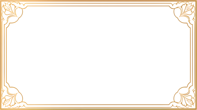 Rectangle subtle gold frame for web presentation, horizontal border in oriental style, png with transparent background.