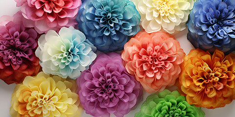 colorful flower background,crepe paper flower,"Vivid Crepe Paper Flowers: Crafting an Enchanting Floral Backdrop background generative ai