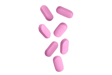 Natural capsules and pills flying in the air. on isolated transparent background
