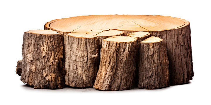 Oak stump stump log fire wood isolated on white background,From Stump to Firewood: Oak's Enduring Presence
