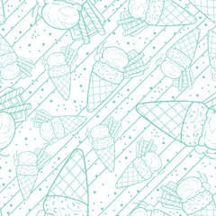 Fototapeta premium Two Scoops Line Art Ice Cream Illustration as Seamless Surface Pattern Design