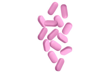Natural capsules and pills flying in the air. on isolated transparent background