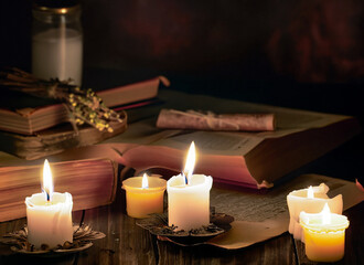 still life with candles and book 
