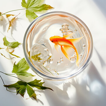 A Small Bowl Of Water With A Goldfish In It