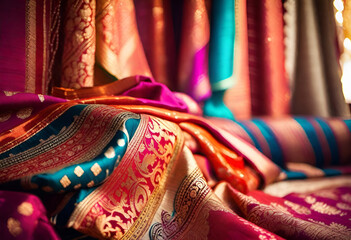 luxury Indian colorful sari in minimal style - obrazy, fototapety, plakaty