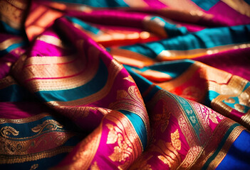 luxury Indian colorful sari in minimal style