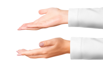 A woman's hand in a white medical coat. Two options. on isolated transparent background
