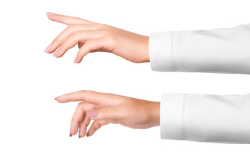 A woman's hand in a white medical coat. Two options. on isolated transparent background