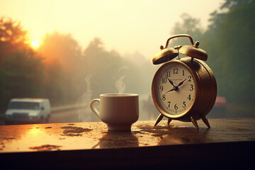 alarm clock and coffee