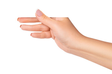 A woman's hand holds a transparent sheet. on isolated transparent background