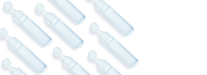 Plastic pharmaceutical ampoules with physiological fluid. Sodium chloride. Or drops. Medicine. on isolated transparent background