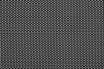 Texture of metal black mesh with round holes on a white background. Background made of metal perforated mesh
