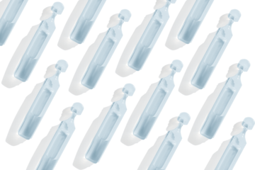 Plastic pharmaceutical ampoules with physiological fluid. Sodium chloride. Or drops. Medicine. on isolated transparent background