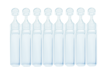 Plastic pharmaceutical ampoules with physiological fluid. Sodium chloride. Or drops. Medicine. on isolated transparent background