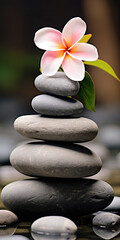 pyramid or tower of stones on the river bank, zen, harmony, chedo, water, rocks, lake, spa, relaxation, nature, tranquility, beauty, balance, landscape, minerals, shape, structure, religious, flower