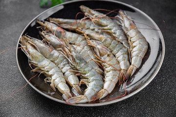 raw shrimp prawn seafood fresh eating cooking appetizer meal food snack on the table copy space food background rustic top view