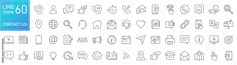 Poster set of simple contact us icons for web and mobile app. social media network icon call us email mobil