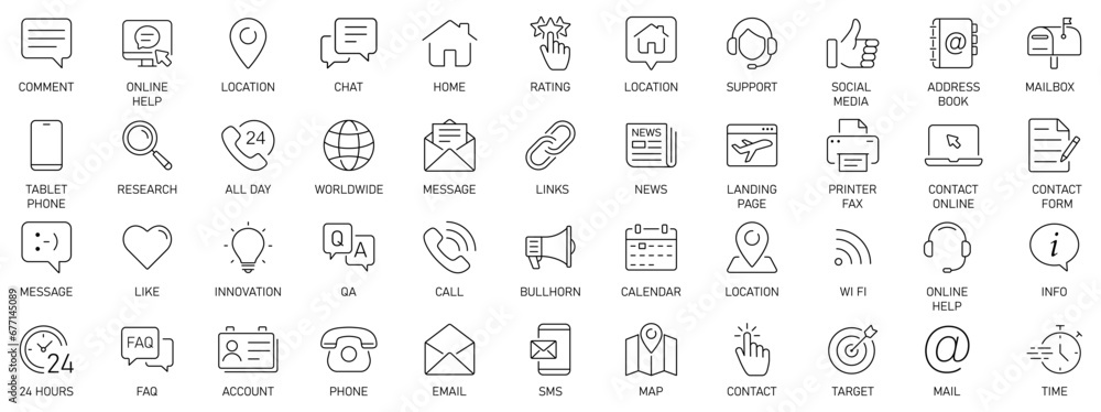 Poster set of simple contact us icons for web and mobile app. social media network icon call us email mobil