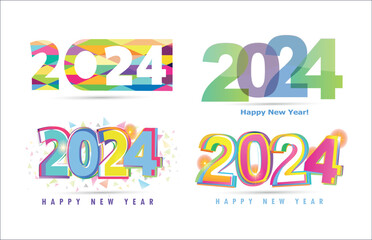 Modern Happy New Year 2024 design set. Christmas with beautiful golden and black numbers. Premium trend vector illustration for banner, t shirt, poster, calendar and greeting Happy New Year 2024.