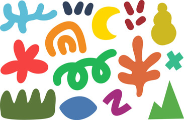 Minimalist abstract art shapes vector collection. Set of various abstract shapes. Hand drawn doodles. Vector illustration isolated.